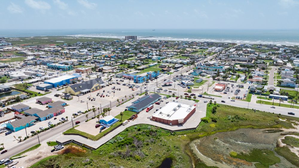 Port Aransas from the bird's eye view: City view on down town Downtown on street West Avenue G in Port Aransas in Texas, United States of America