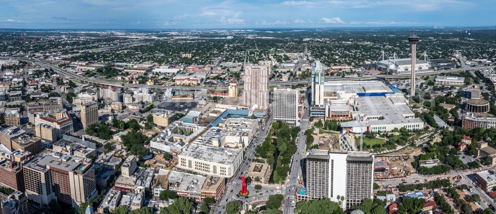 San Antonio from the bird's eye view: City view on down town Downtown on street East Commerce Street in San Antonio in Texas, United States of America