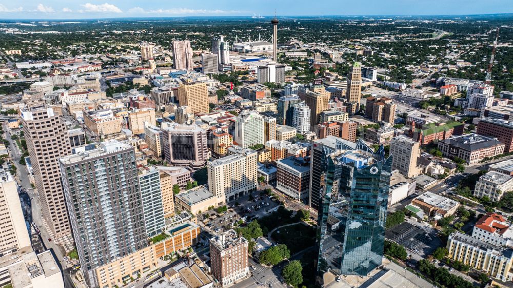 Aerial image San Antonio - City view on down town Downtown on street East Commerce Street in San Antonio in Texas, United States of America