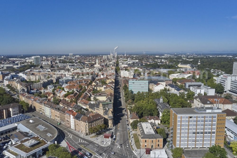 Karlsruhe from the bird's eye view: City view on down town Durlacher Tor in Karlsruhe in the state Baden-Wurttemberg, Germany