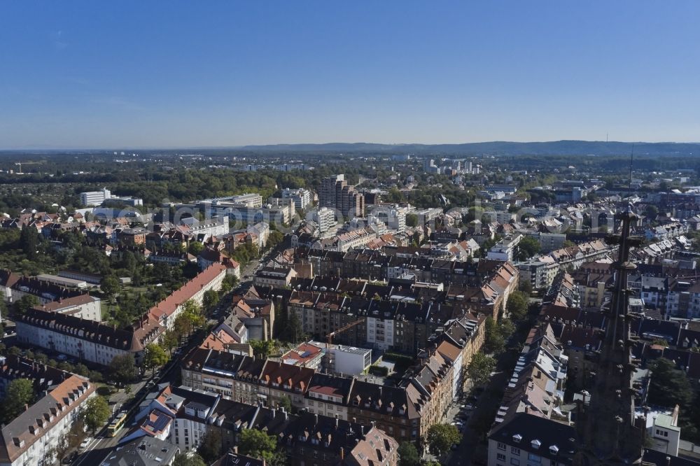 Aerial photograph Karlsruhe - City view on down town Durlacher Tor in Karlsruhe in the state Baden-Wurttemberg, Germany