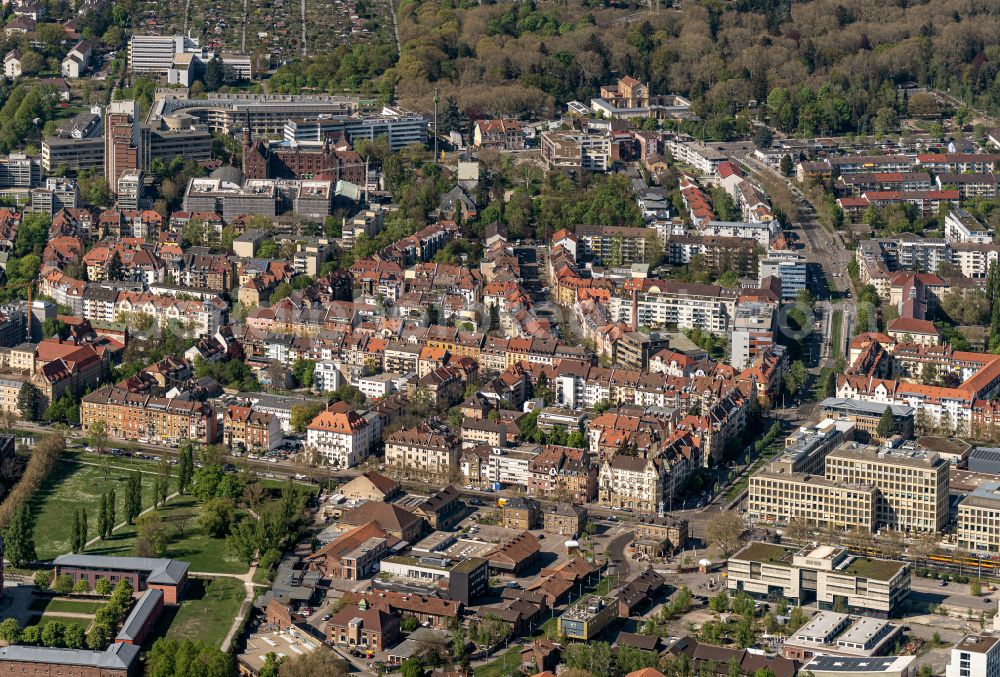 Aerial photograph Karlsruhe - City view on down town Durlacher Tor in Karlsruhe in the state Baden-Wurttemberg, Germany