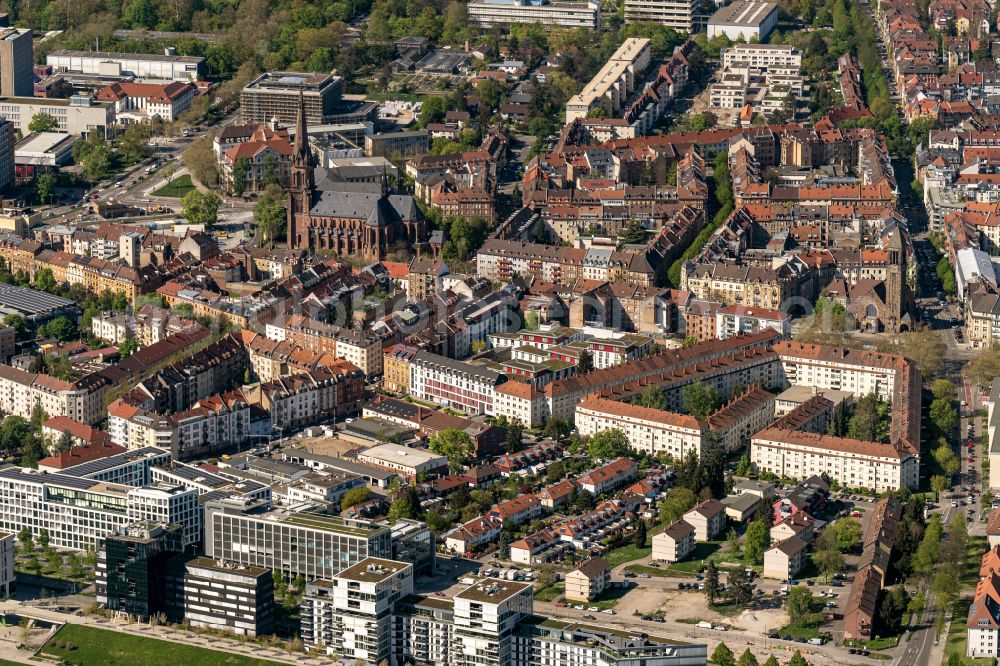 Karlsruhe from above - City view on down town Durlacher Tor in Karlsruhe in the state Baden-Wurttemberg, Germany