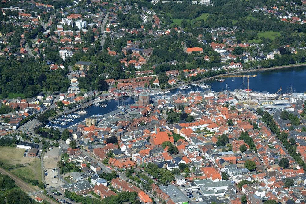 Eckernförde from the bird's eye view: City view of the inner-city area at the port in Eckernfoerde in the state Schleswig-Holstein