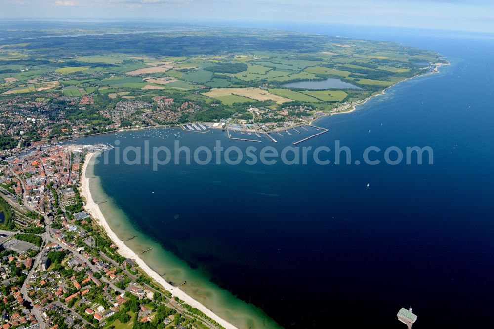 Eckernförde from the bird's eye view: City view of the city area of Eckernfoerde at the coastline of the baltic sea in the state Schleswig-Holstein