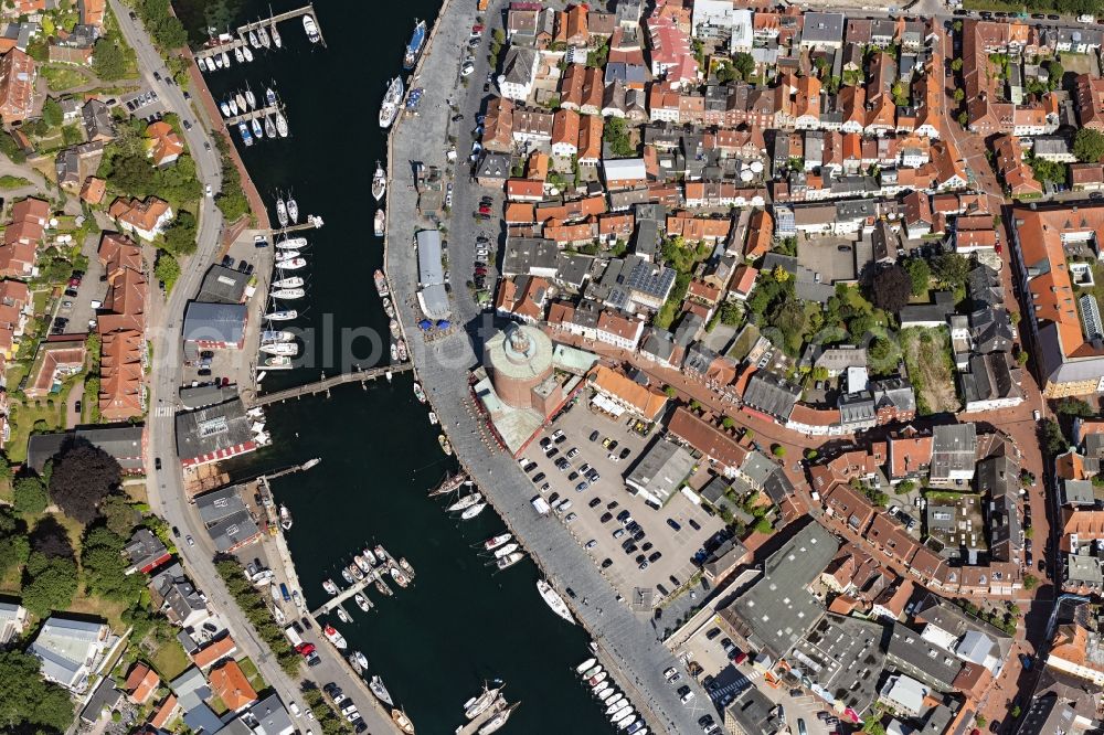 Eckernförde from the bird's eye view: City view of the city area of Eckernfoerde at the coastline of the baltic sea in the state Schleswig-Holstein