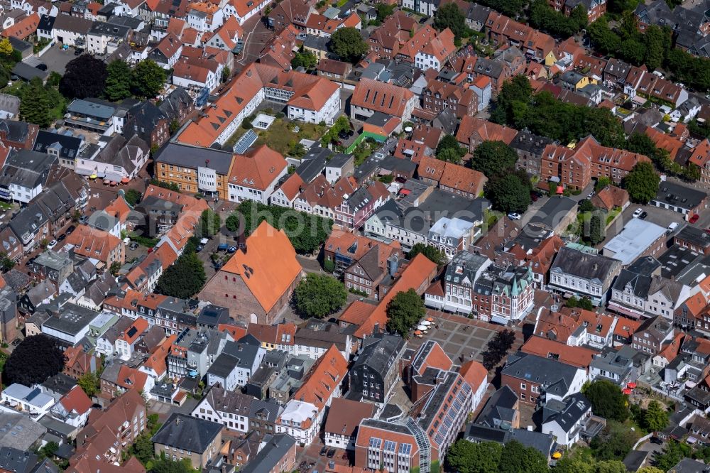 Eckernförde from above - City view of the city area of Eckernfoerde at the coastline of the baltic sea in the state Schleswig-Holstein