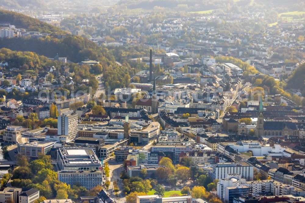 Hagen from the bird's eye view: City view on down town on Volme Galerie on Friedrich-Ebert-Platz in Hagen in the state North Rhine-Westphalia, Germany