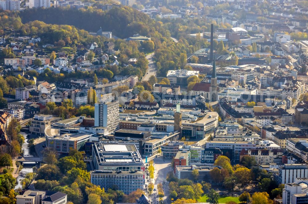 Aerial image Hagen - City view on down town on Volme Galerie on Friedrich-Ebert-Platz in Hagen in the state North Rhine-Westphalia, Germany