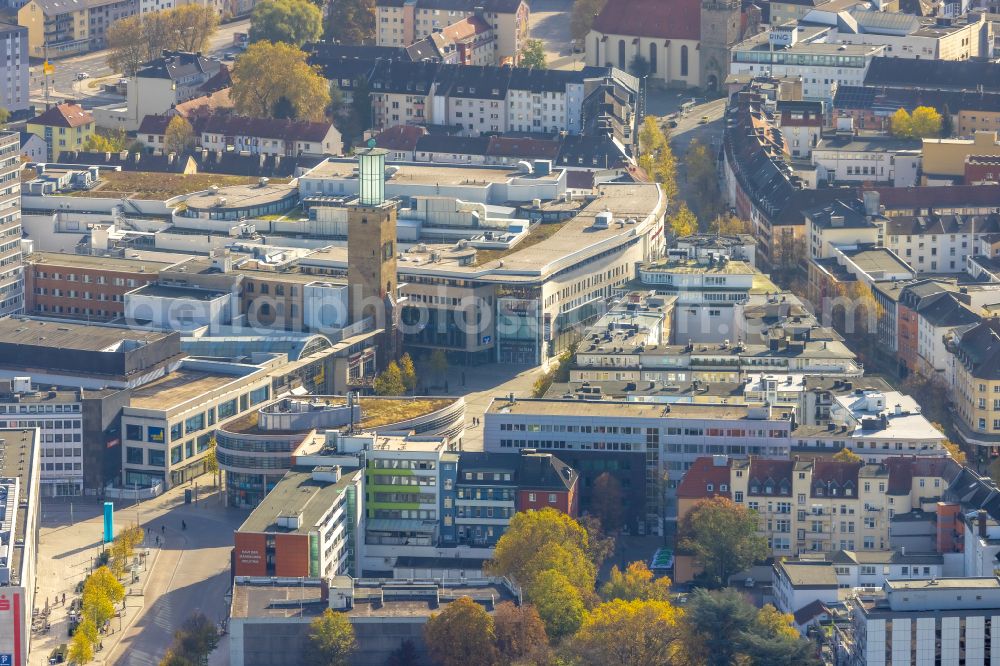 Hagen from the bird's eye view: City view on down town on Volme Galerie on Friedrich-Ebert-Platz in Hagen in the state North Rhine-Westphalia, Germany