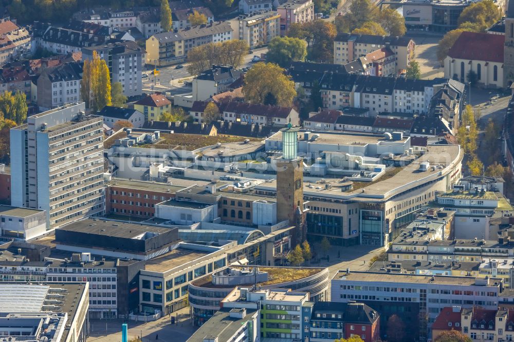 Aerial photograph Hagen - City view on down town on Volme Galerie on Friedrich-Ebert-Platz in Hagen in the state North Rhine-Westphalia, Germany