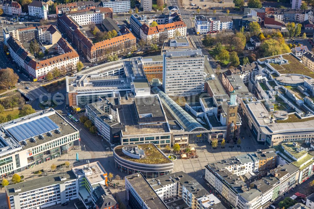 Aerial image Hagen - City view on down town on Volme Galerie on Friedrich-Ebert-Platz in Hagen in the state North Rhine-Westphalia, Germany