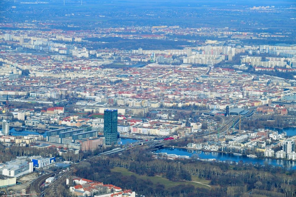 Aerial photograph Berlin - City view on down town on Elsenbruecke in Berlin, Germany