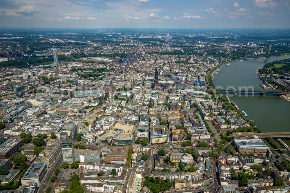 Aerial image Köln - City view on down town along the Caecilienstrasse - Hohe Strasse in Cologne in the state North Rhine-Westphalia, Germany