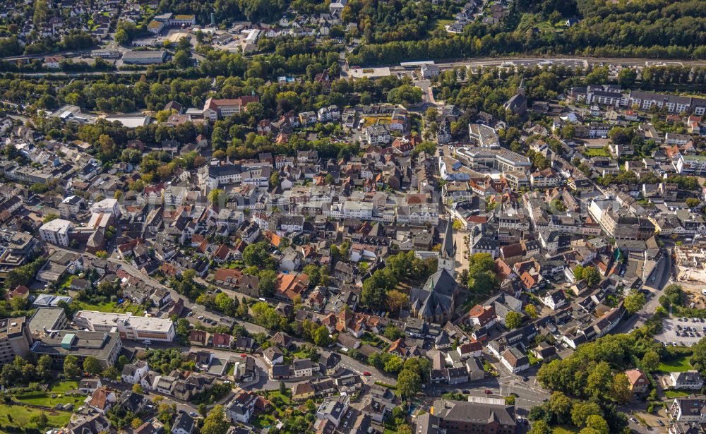 Menden (Sauerland) from above - city view on down town along the main street in Menden (Sauerland) in the state North Rhine-Westphalia, Germany