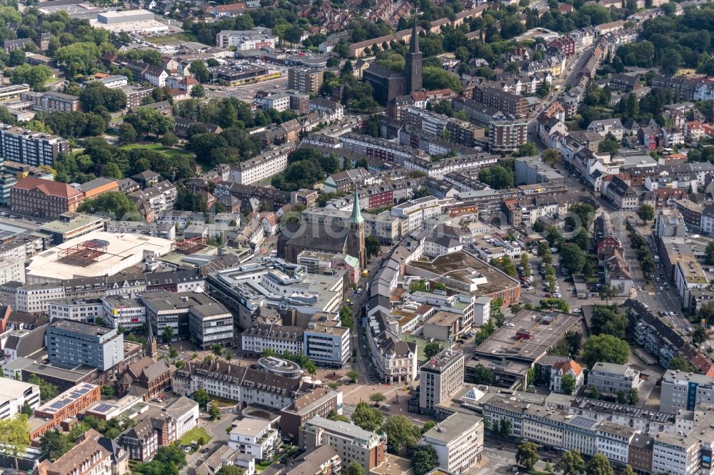 Aerial image Bottrop - City view on down town along the Hochstrasse in the district Stadtmitte in Bottrop at Ruhrgebiet in the state North Rhine-Westphalia, Germany