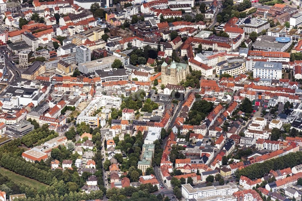 Osnabrück from the bird's eye view: City view on down town along the Johannisstrasse in Osnabrueck in the state Lower Saxony, Germany