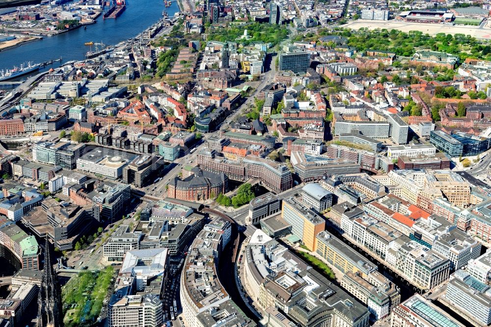 Hamburg from above - City view on down town along the Ludwig-Erhard-Strasse corner Roedingsmarkt in Hamburg, Germany