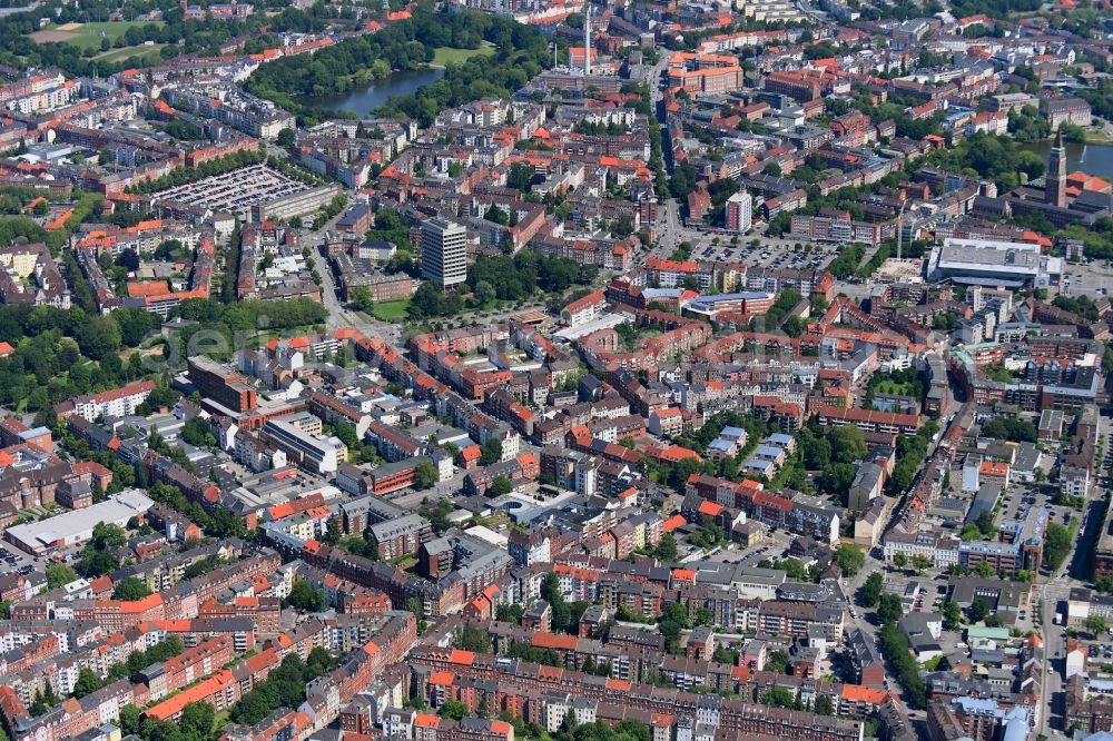 Kiel from above - City view on down town along the Ringstrasse - Schuetzenwall in Kiel in the state Schleswig-Holstein, Germany