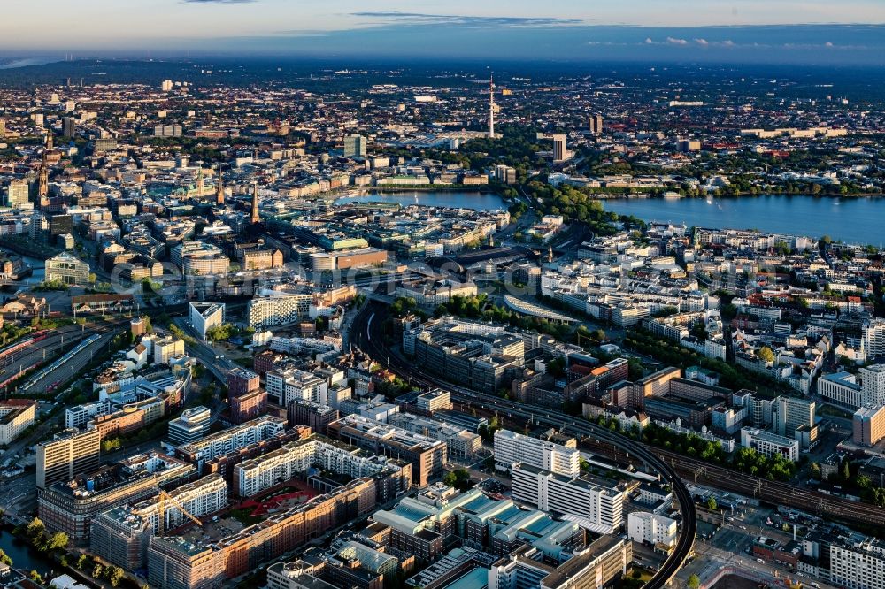 Hamburg from above - City view on down town along the Spaldingstrasse and Norderstrasse in the district Sankt Georg in Hamburg, Germany