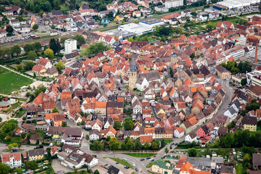 Eppingen from the bird's eye view: City view on down town in Eppingen in the state Baden-Wurttemberg, Germany