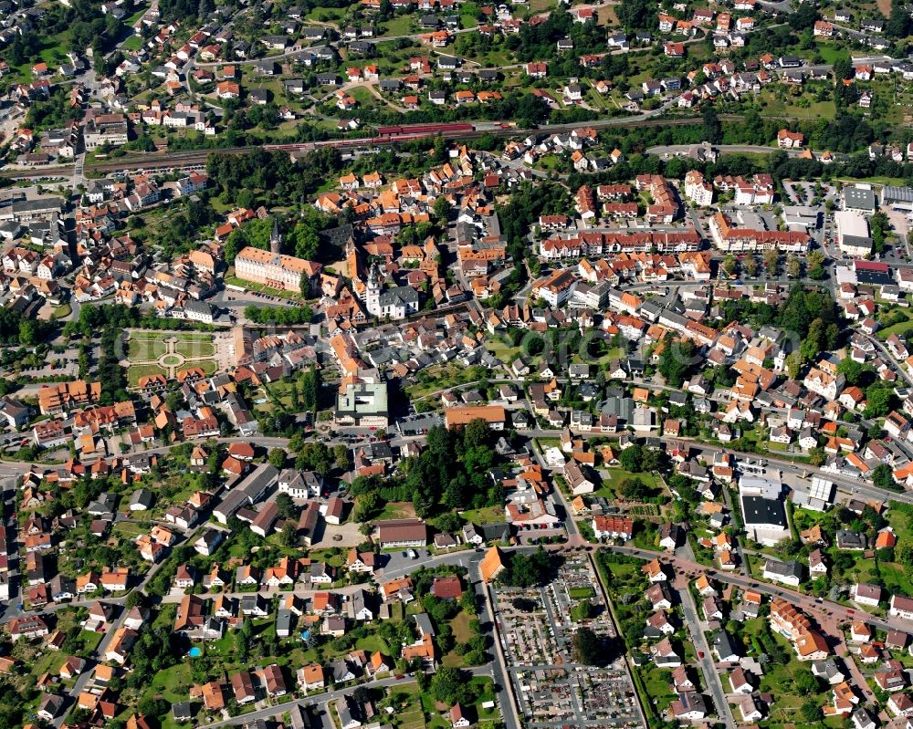 Aerial image Erbach - City view on down town in Erbach Odenwaldkreis in the state Hesse, Germany