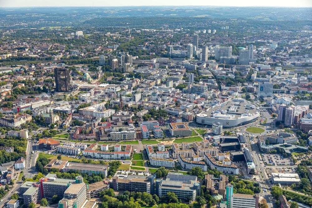 Essen from the bird's eye view: City view of the city area of in Essen in the state North Rhine-Westphalia, Germany