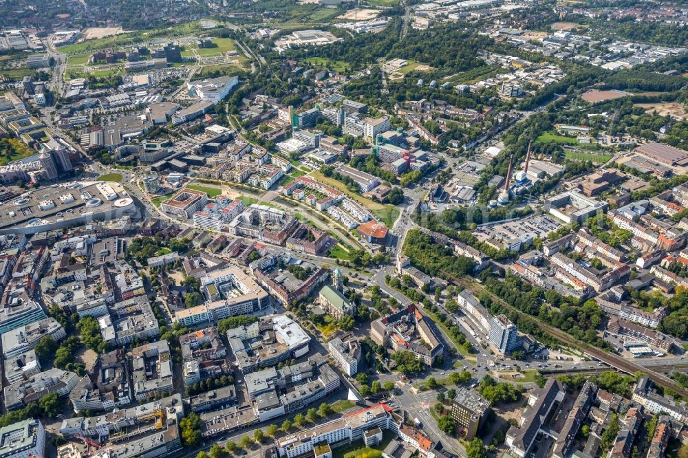 Essen from the bird's eye view: City view of the city area of in Essen in the state North Rhine-Westphalia, Germany