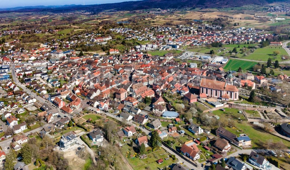 Aerial image Ettenheim - City view of the city area of in Ettenheim in the state Baden-Wuerttemberg, Germany