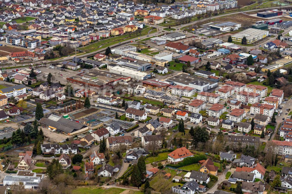 Ettenheim from above - City view on down town in Ettenheim in the state Baden-Wuerttemberg, Germany