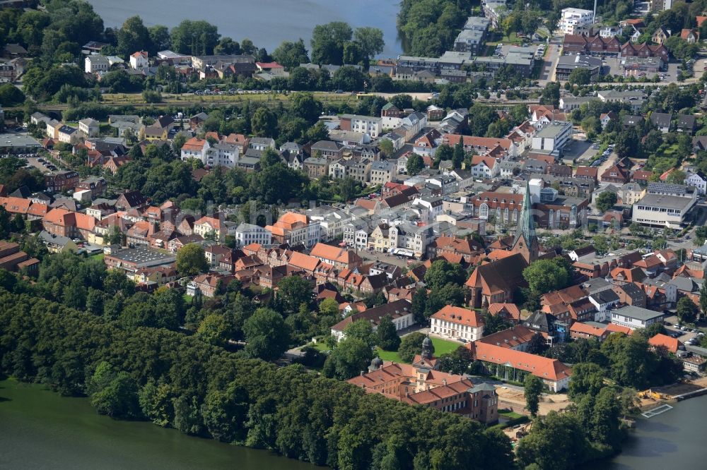 Eutin from above - City view of the inner-city area of in Eutin in the state Schleswig-Holstein. In the front there is the castle Schloss Eutin