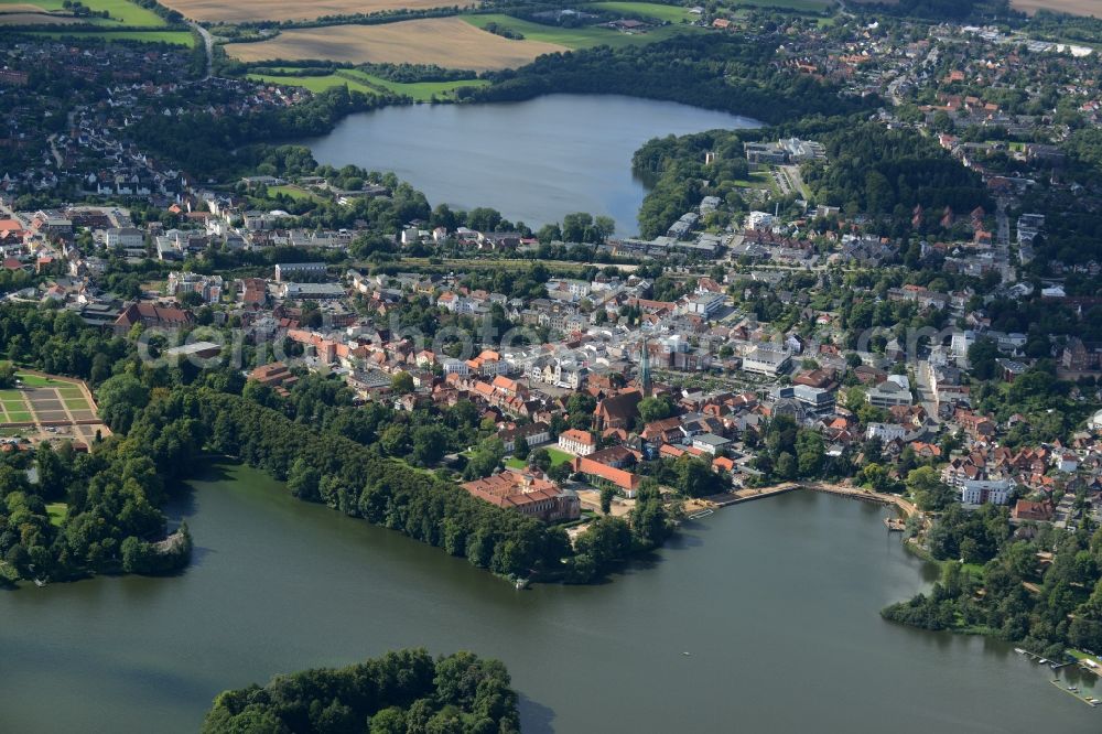 Eutin from above - City view of the inner-city area of in Eutin in the state Schleswig-Holstein. In the front there is the castle Schloss Eutin