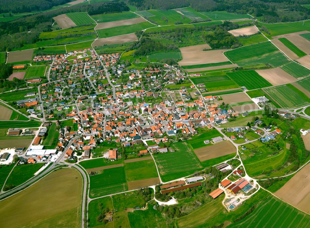 Feldstetten from the bird's eye view: City view on down town in Feldstetten in the state Baden-Wuerttemberg, Germany