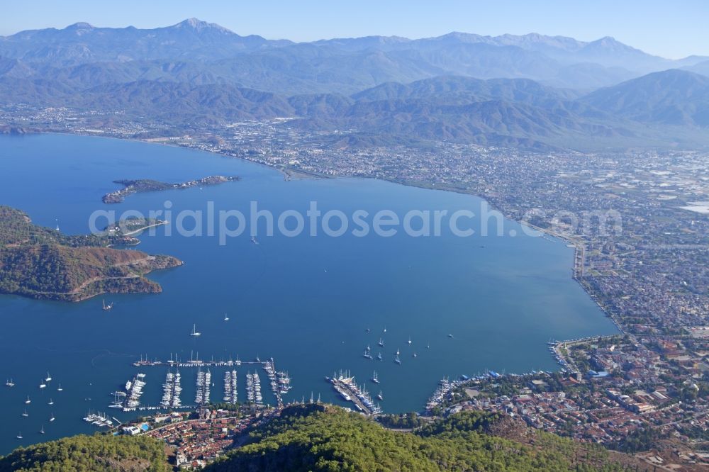 Fethiye from above - Bay and City view of the center of Fethiye in Turkey