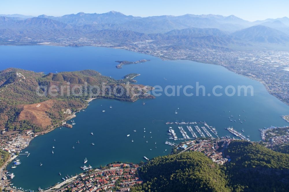 Fethiye from the bird's eye view: Bay and City view of the center of Fethiye in Turkey