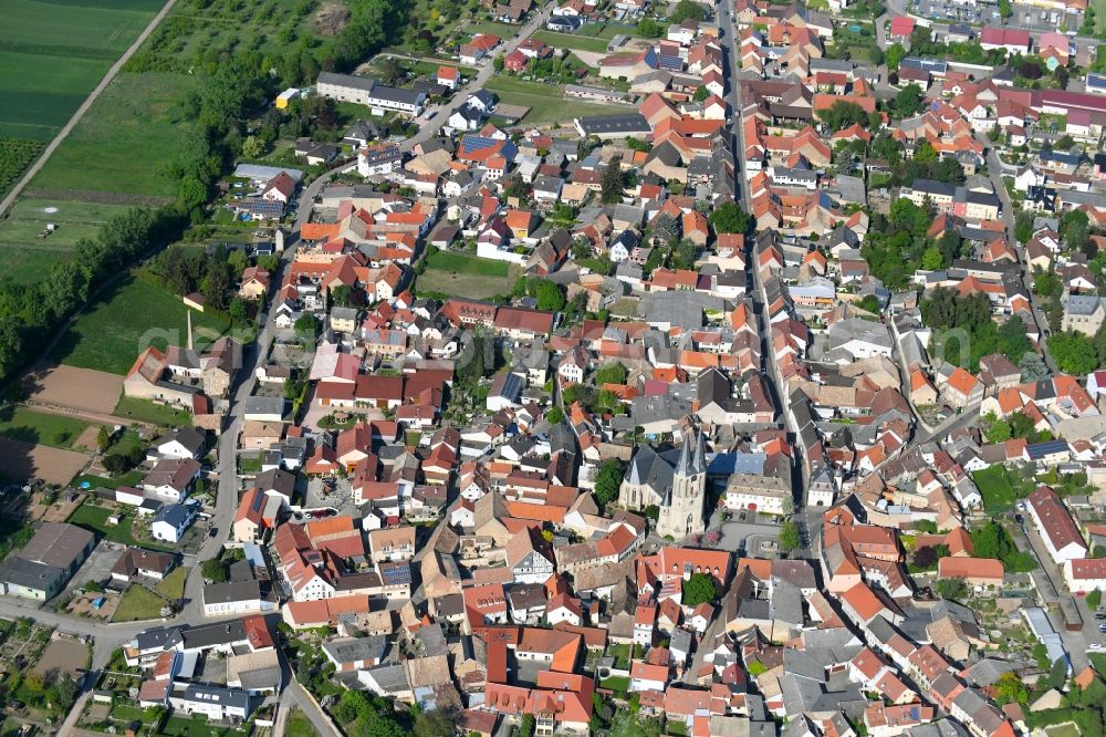 Aerial image Flonheim - City view of the city area of in Flonheim in the state Rhineland-Palatinate, Germany