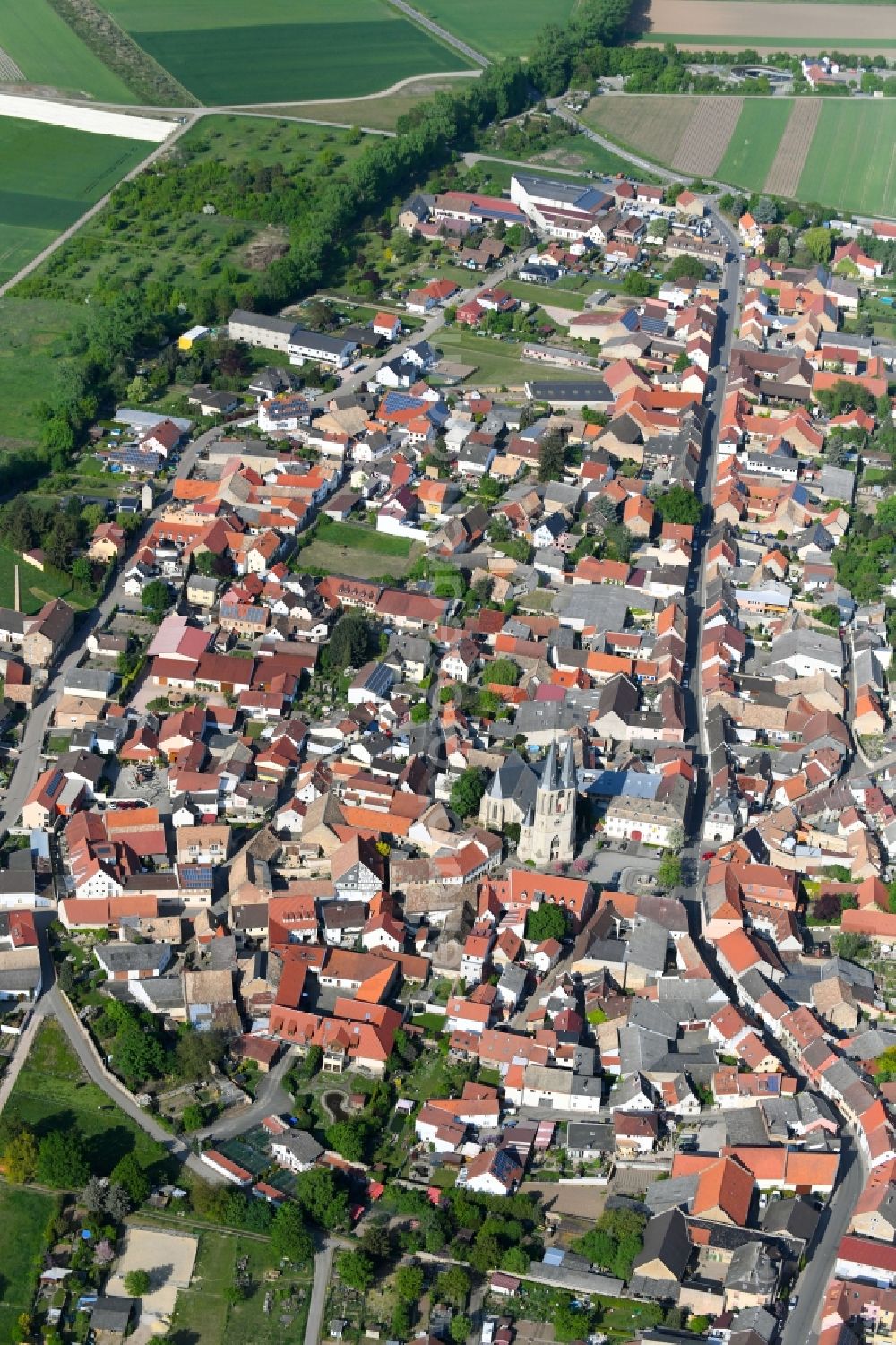 Flonheim from above - City view of the city area of in Flonheim in the state Rhineland-Palatinate, Germany