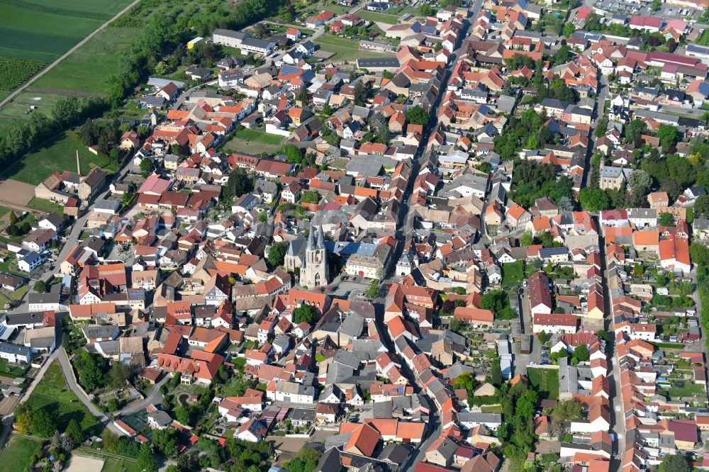 Flonheim from the bird's eye view: City view of the city area of in Flonheim in the state Rhineland-Palatinate, Germany