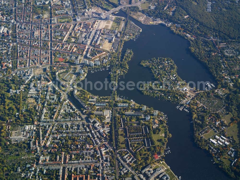 Potsdam from above - City view of the inner-city area at the river Havel near the Neustaedter Havelbucht in Potsdam in the state Brandenburg