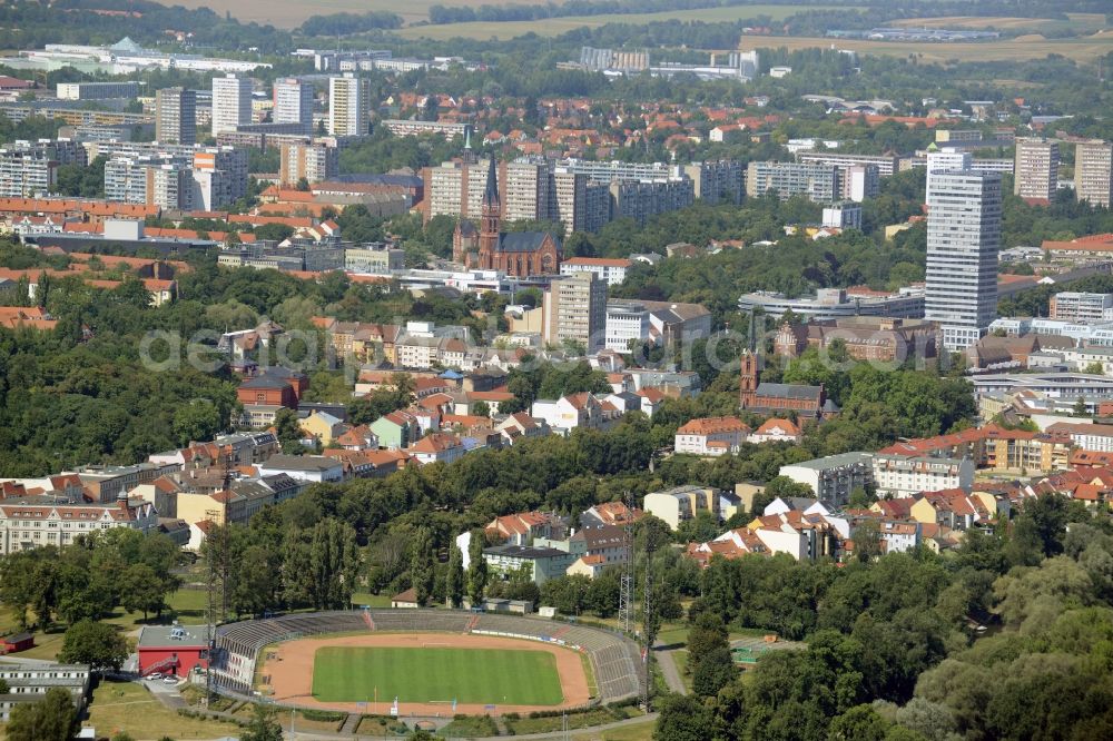 Frankfurt (Oder) from the bird's eye view: City view of the inner-city area of in Frankfurt (Oder) in the state Brandenburg. Also shown the arena Stadion der Freundschaft