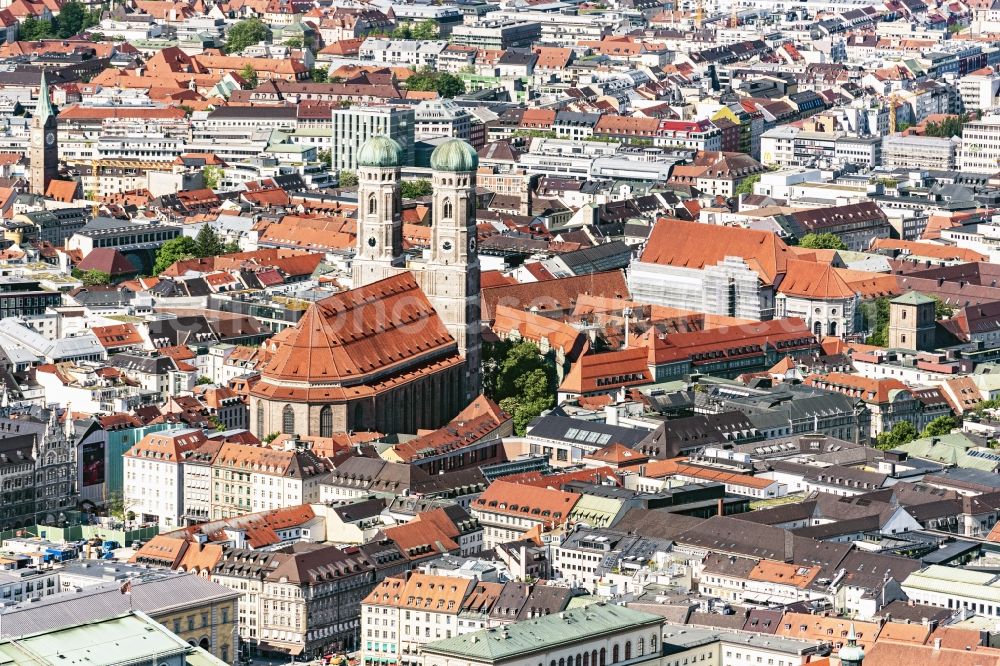 München from above - City view on down town on Frauenkirche in Munich in the state Bavaria, Germany