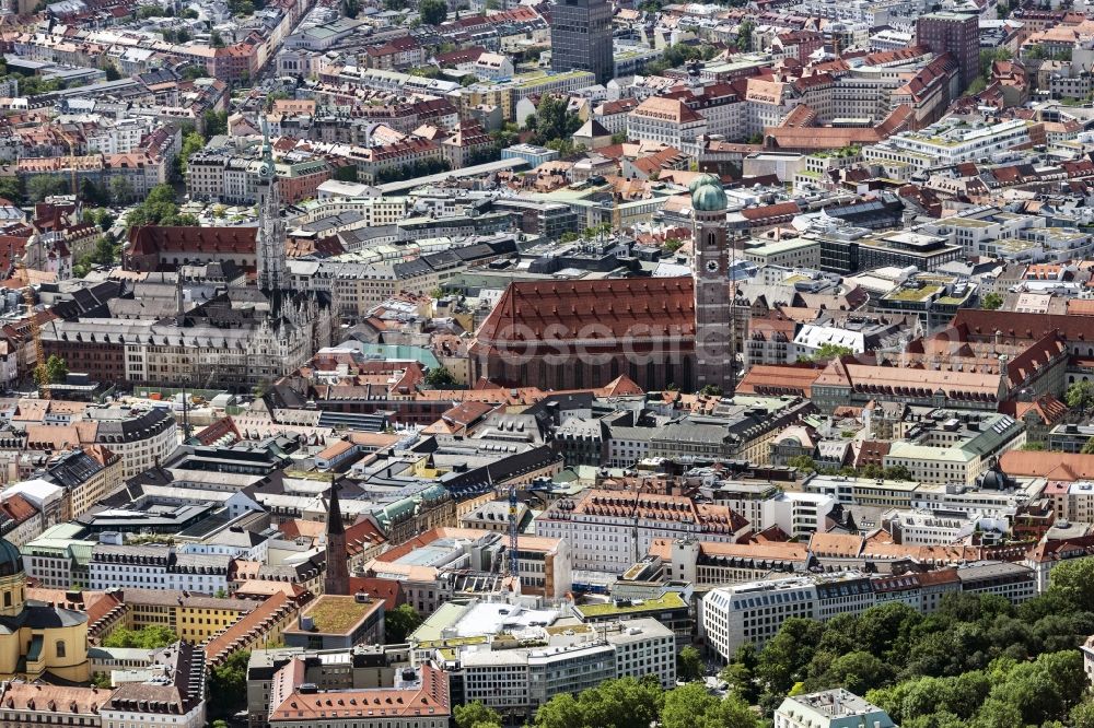 München from above - City view on down town on Frauenkirche in Munich in the state Bavaria, Germany