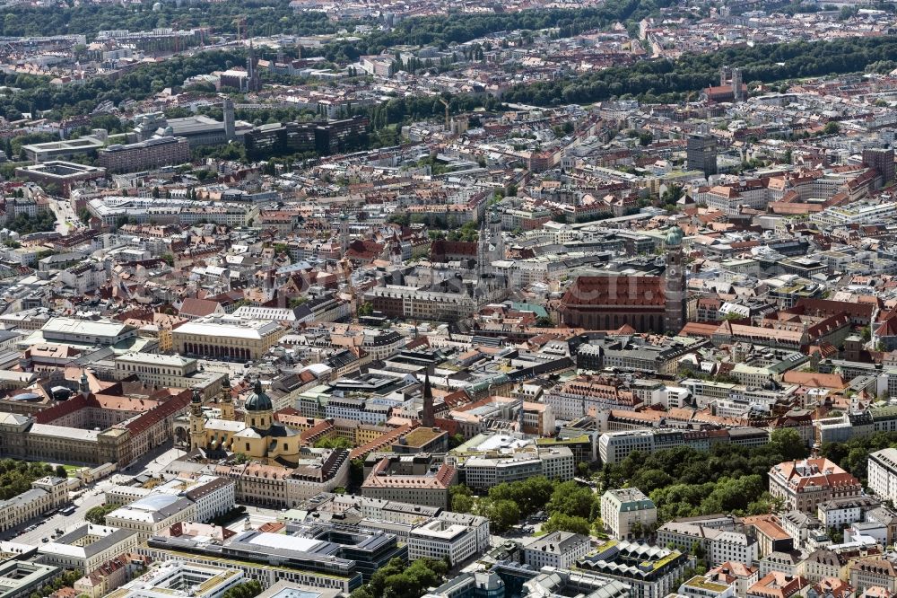 München from the bird's eye view: City view on down town on Frauenkirche in Munich in the state Bavaria, Germany