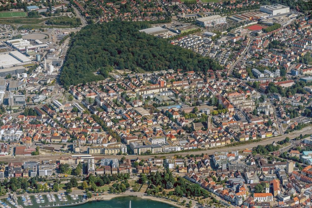 Friedrichshafen from the bird's eye view: City view of the city area of in Friedrichshafen in the state Baden-Wurttemberg, Germany