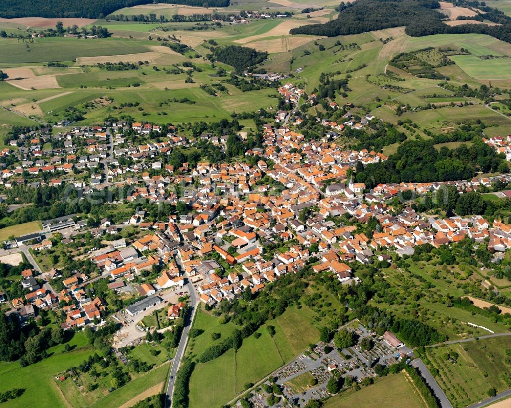 Aerial image Fränkisch-Crumbach - City view on down town in Fränkisch-Crumbach in the state Hesse, Germany