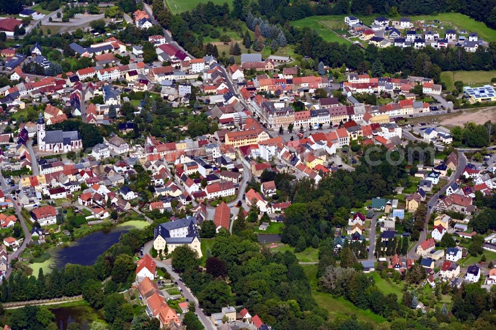 Frohburg from above - City view on down town in Frohburg in the state Saxony, Germany