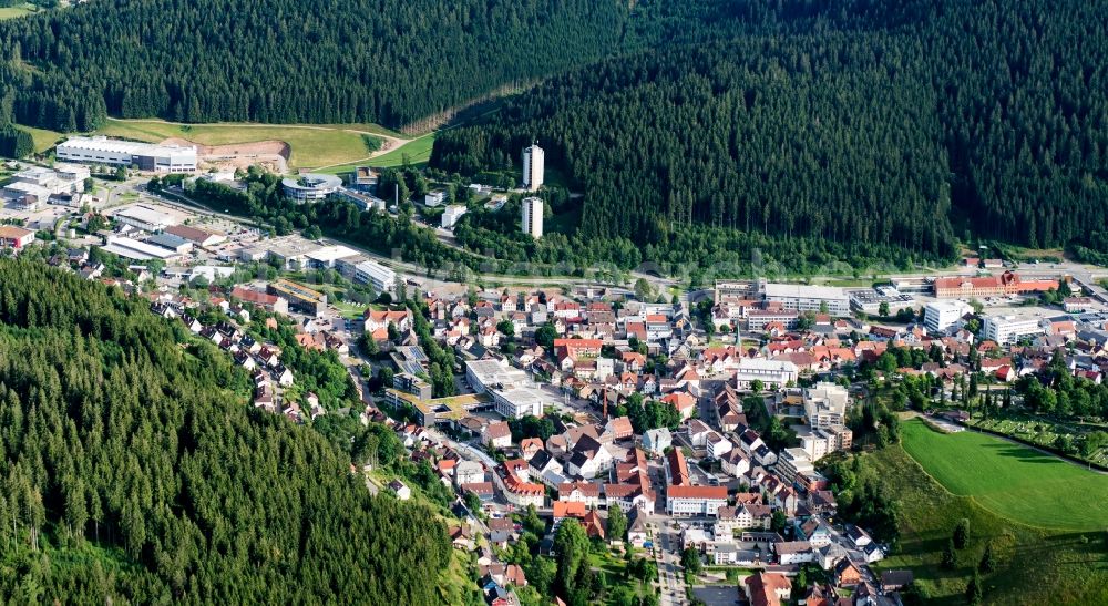 Aerial image Furtwangen im Schwarzwald - City view of the city area of in Furtwangen im Schwarzwald in the state Baden-Wuerttemberg, Germany