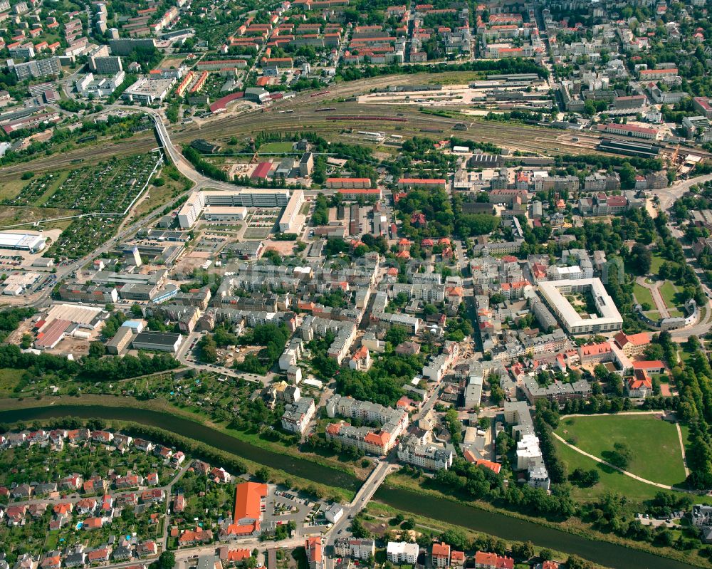 Gera from above - City view on down town in Gera in the state Thuringia, Germany