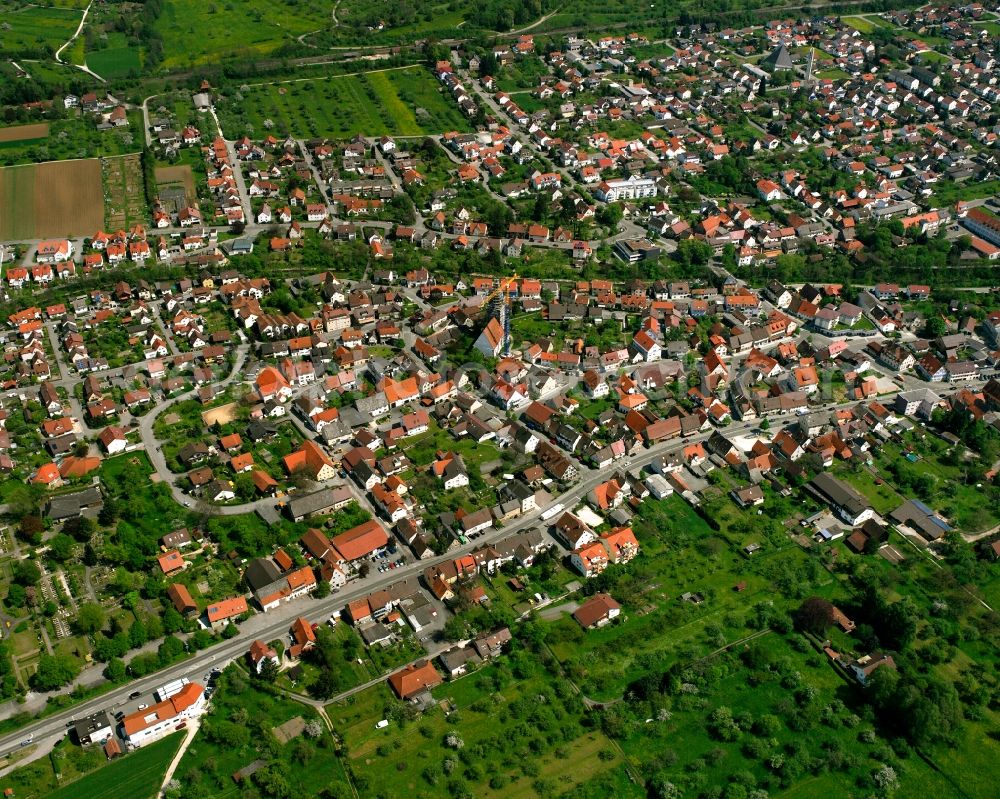 Gingen an der Fils from above - City view on down town in Gingen an der Fils in the state Baden-Wuerttemberg, Germany