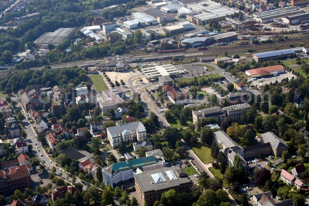 Gotha from the bird's eye view: City view on down town on street Bahnhofstrasse in Gotha in the state Thuringia, Germany